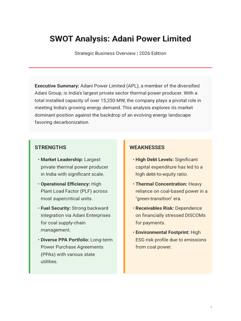 Adani Power SWOT Analysis | PDF | Renewable Energy | Energy Storage
