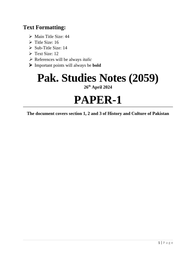 Pak.studies Notes Paper 1 | PDF