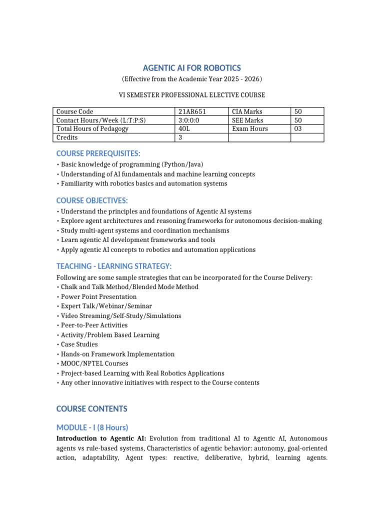 Agentic AI Robotics Syllabus | PDF | Artificial Intelligence ...