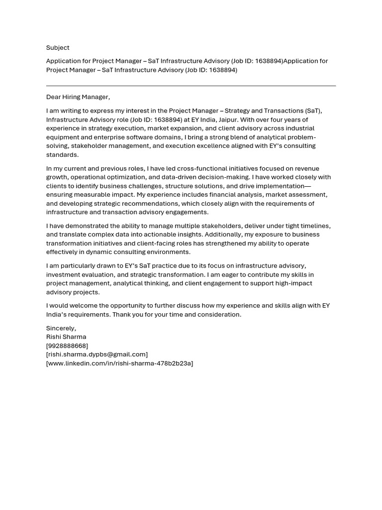 Cover Letter EY | PDF