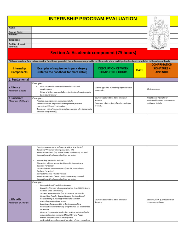 Evaluation-form-for-Internship-2020 | PDF | Chiropractic | Physical Therapy