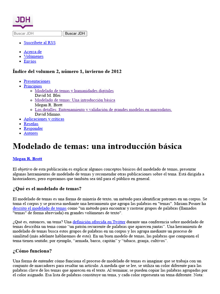 Brett. Topic Modeling. A Basic Introduction [trad. aut.] | PDF