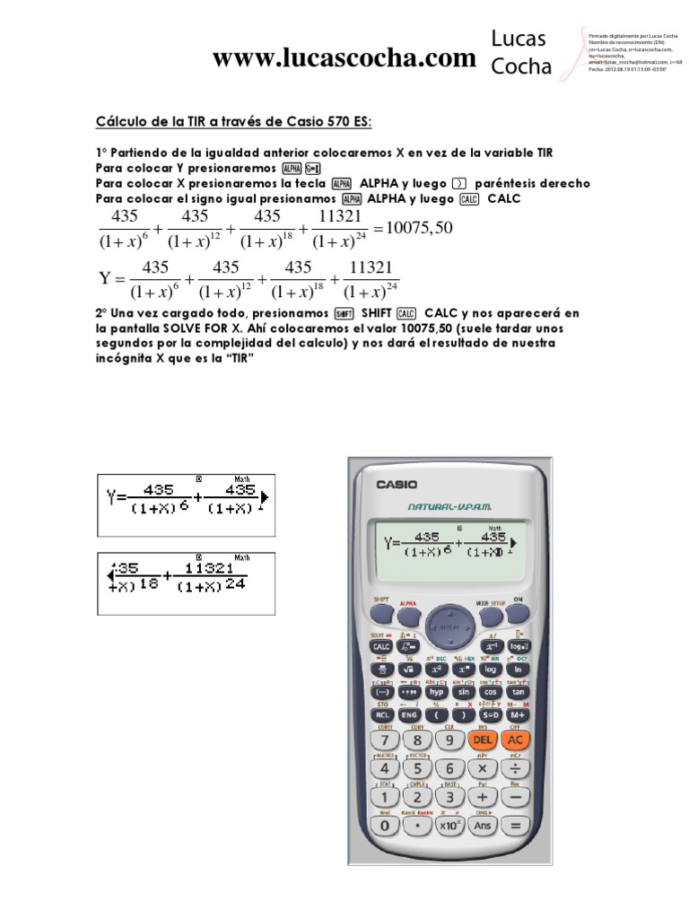 Calculo De La TIR Con Casio 570 ES