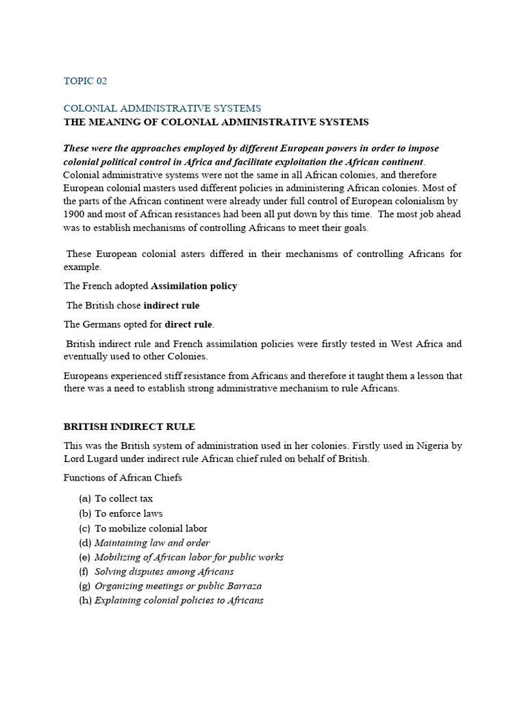 Topic 02 History Form Three | PDF | British Empire | Colonialism