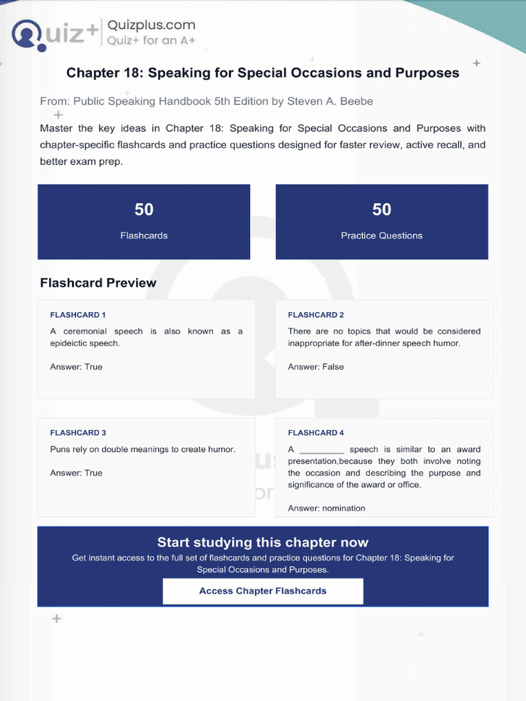 Flashcards for Chapter 18 Speaking for Special Occasions and Purposes | PDF