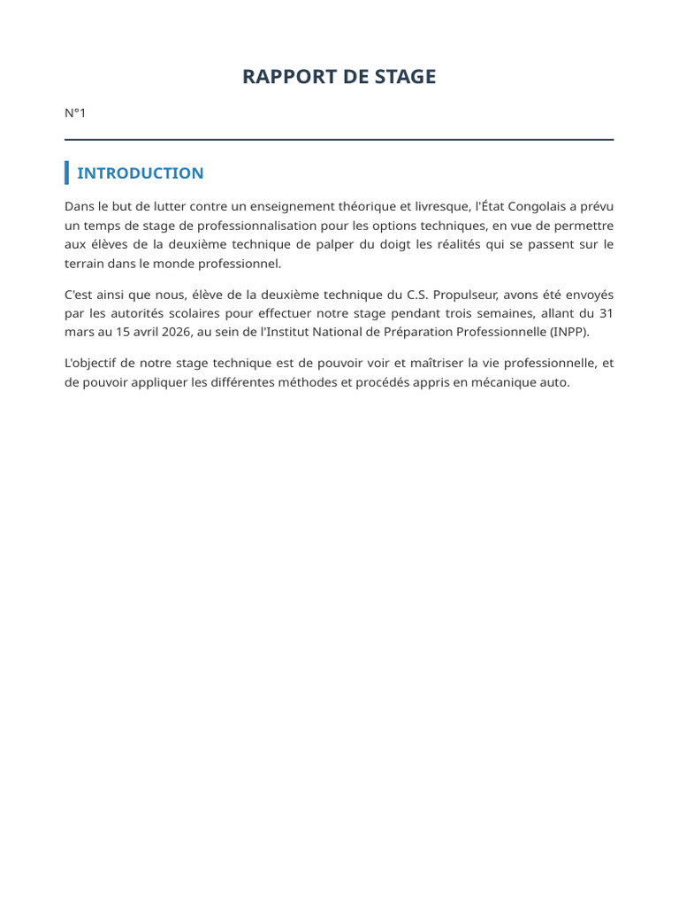 Rapport de Stage INPP | PDF