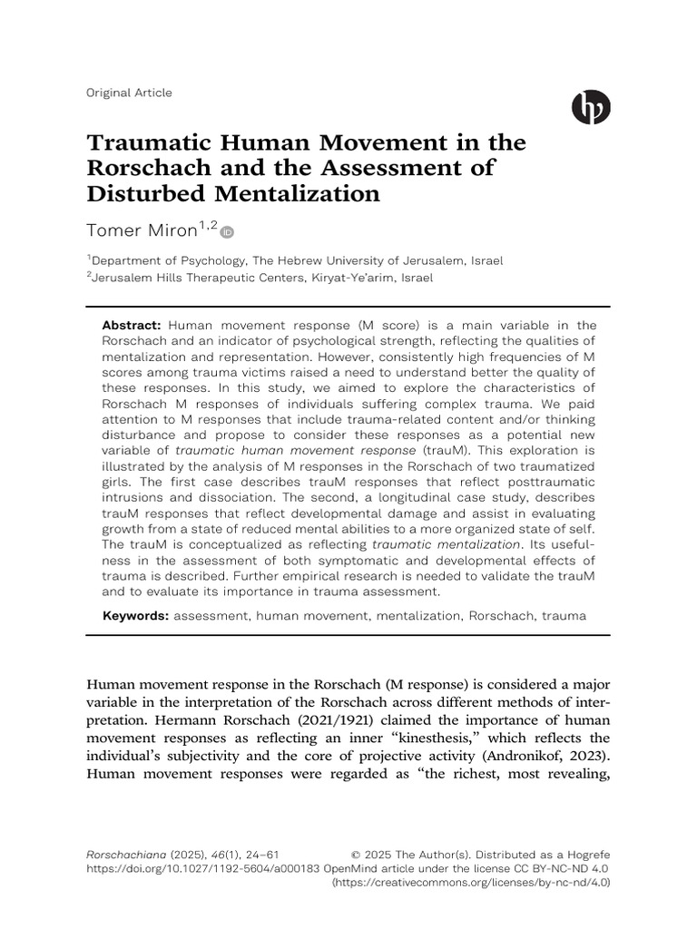 Traumatic Human Movement in the Rorschach | PDF | Psychological Trauma ...