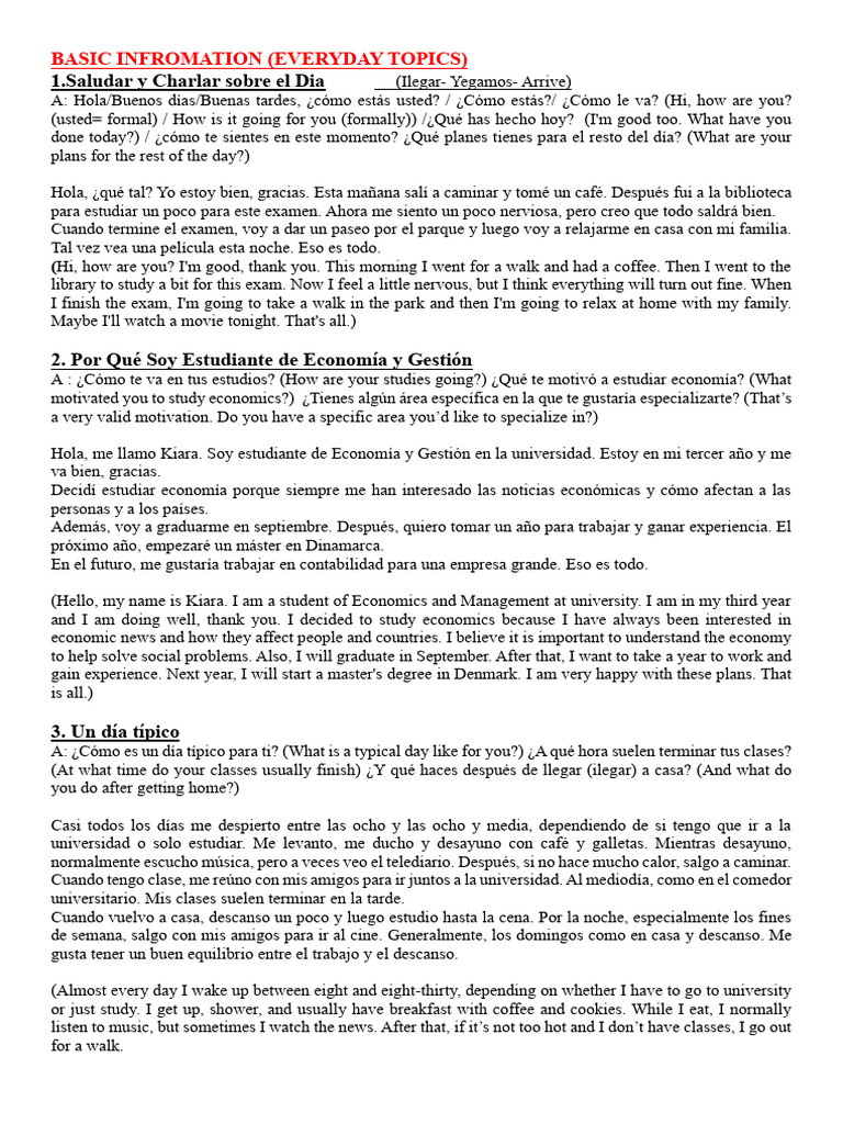 Spanish Oral Phone Script | PDF
