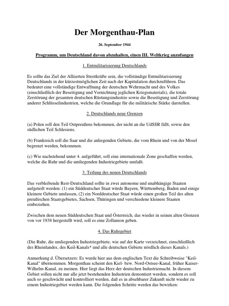 Morgenthau, Henry - Der Morgenthau-Plan (1944, 15 S., Text) | PDF