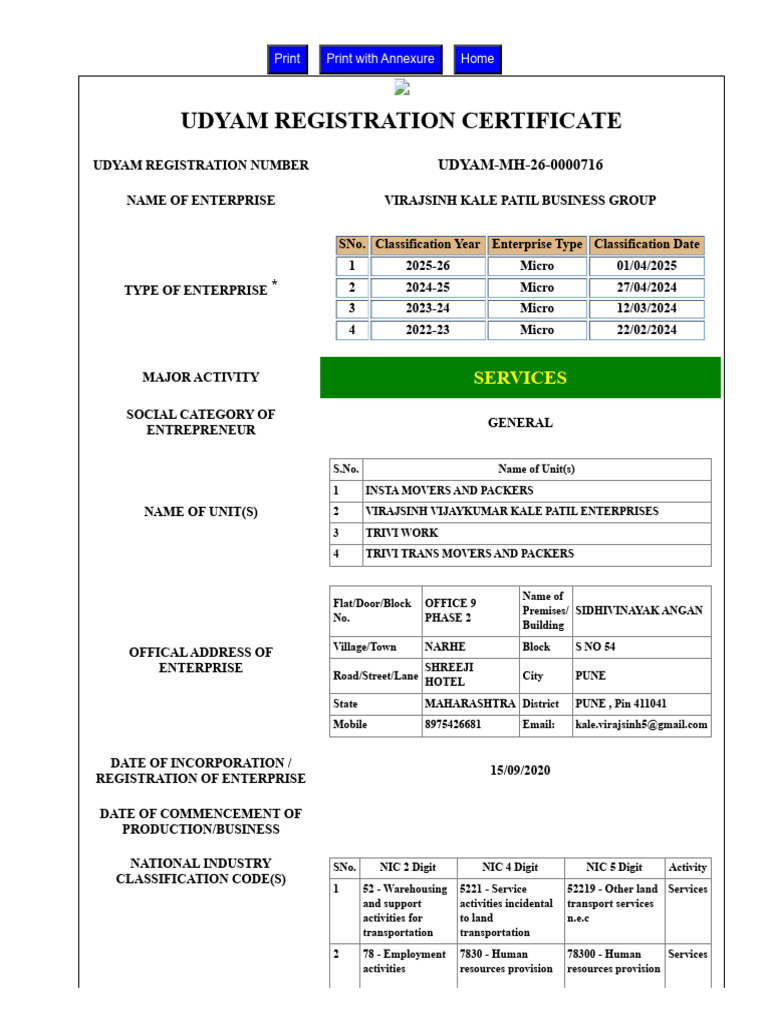 Udyam Registration Certificate-1 | PDF