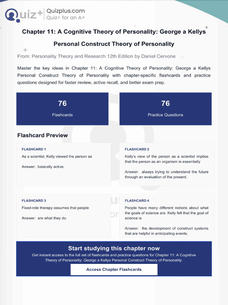 Flashcards for Chapter 11 a Cognitive Theory of Personality George a ...