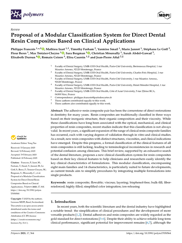 Proposal of a Modular Classification System for Direct Dental Resin ...