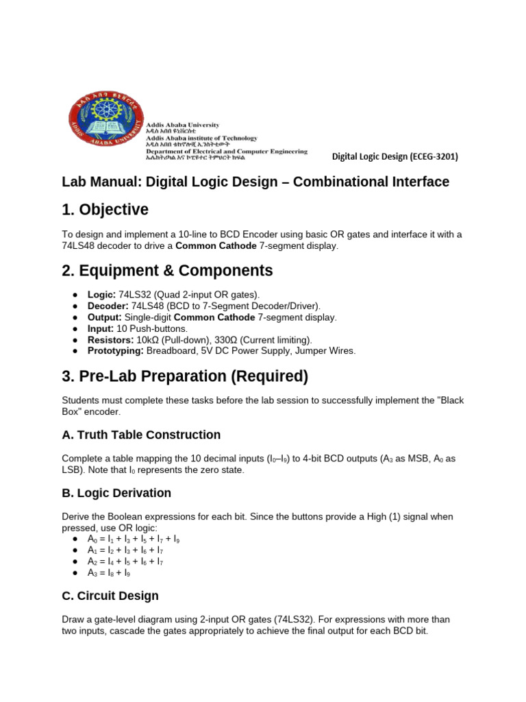 Lab Manual Digital Logic Design Combinational Circuit Design | PDF ...