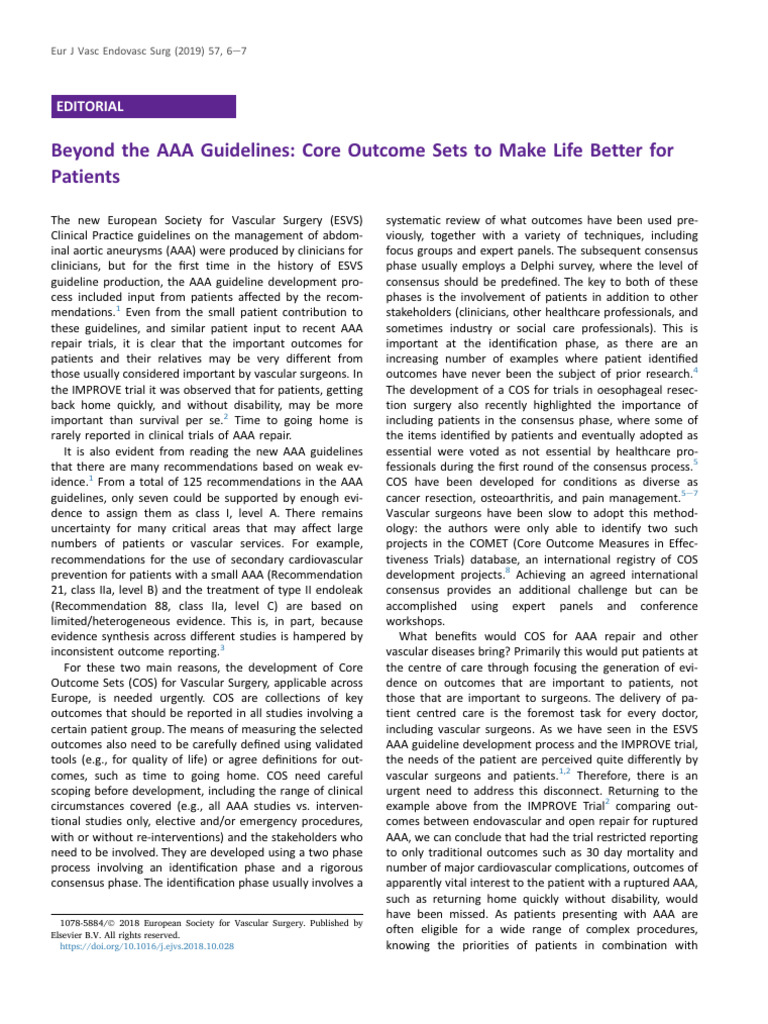 Beyond the AAA Guidelines Core Outcome Sets to Ma | PDF | Medicine ...
