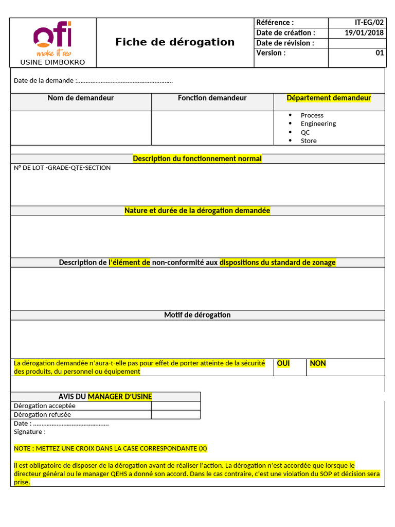 Fiche de Derogation | PDF