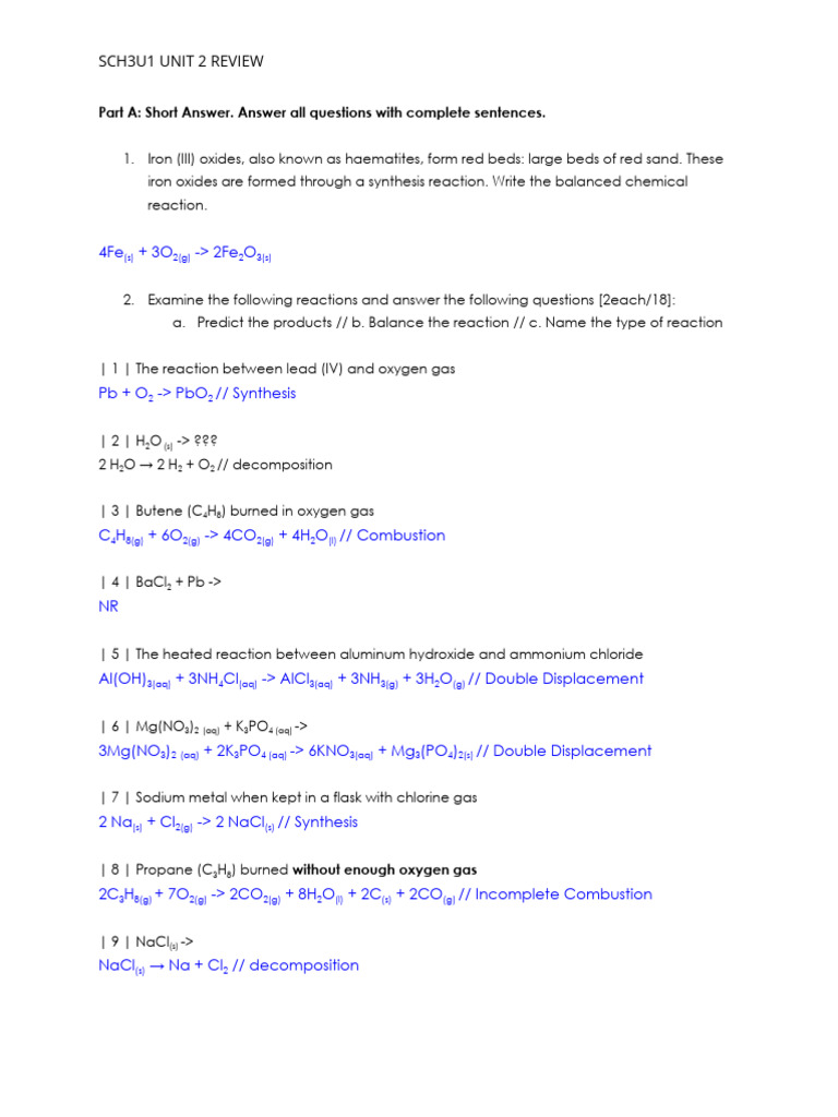 Copy of Unit 2 Review (Answer Key) | PDF