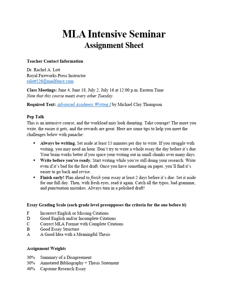 MLA Intensive - Assignment Sheet | PDF | Plagiarism | Citation