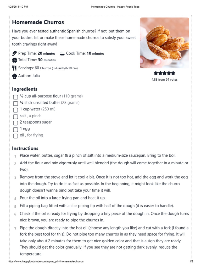 Homemade Churros - Happy Foods Tube | PDF | Fat | Dough