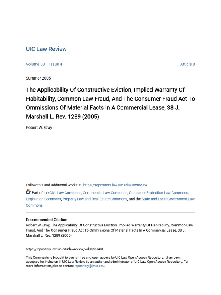 The Applicability of Constructive Eviction Implied Warranty of H | PDF ...