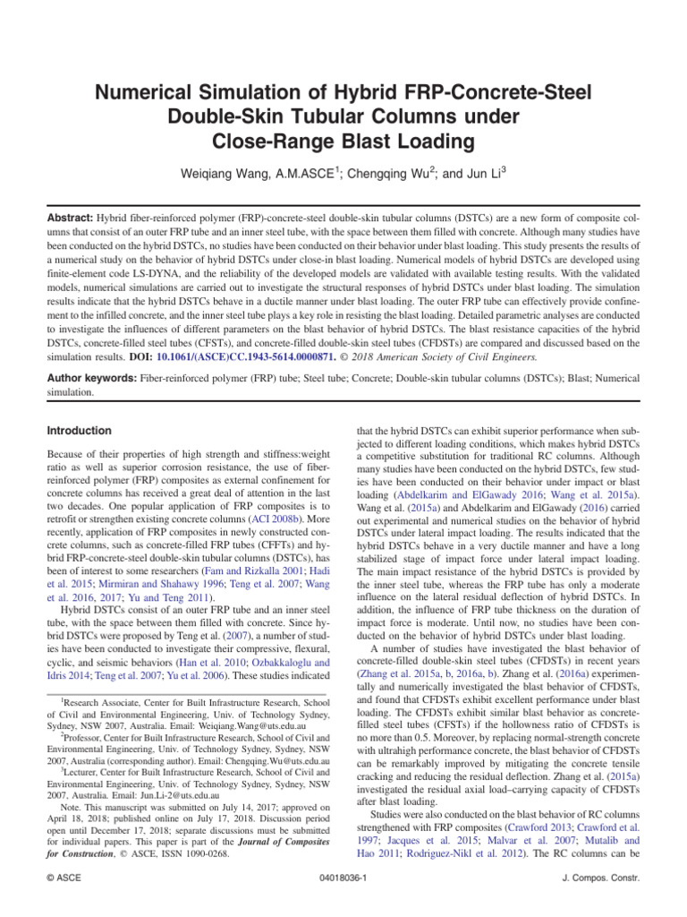 Numerical Simulation of Hybrid FRP Concrete Steel Double Skin Tubular ...