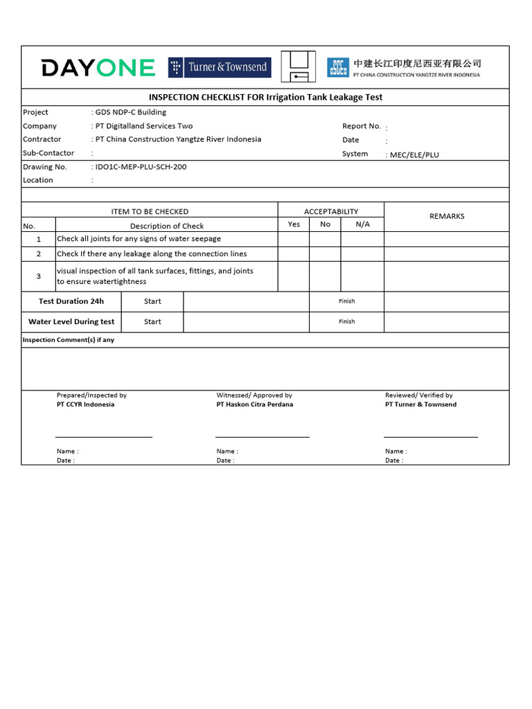 Form Checklist Sprinkler & Hydrant and Pressure | PDF