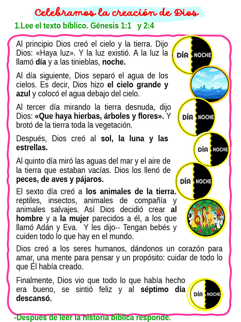 Ficha sesión N° 06 REL. Celebramos la creacion de Dios | PDF