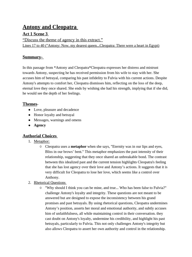 Antony and Cleopatra Act 1 Scene 3 | PDF | Cleopatra