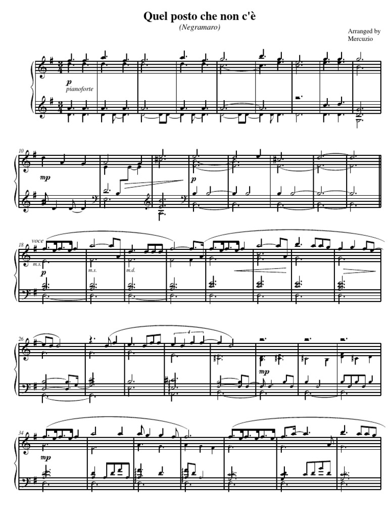 29065Quel Posto Che Non C'e' (Negramaro) PDF Notation musicale — free download