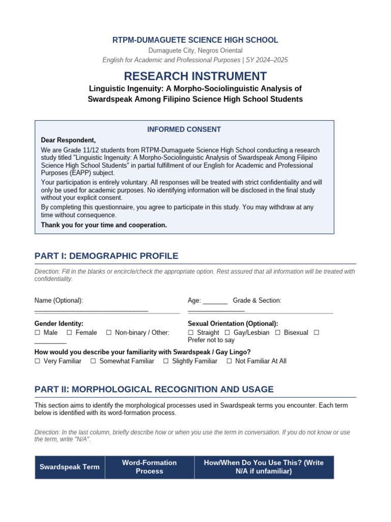 Swardspeak Research Instrument | PDF | Interview
