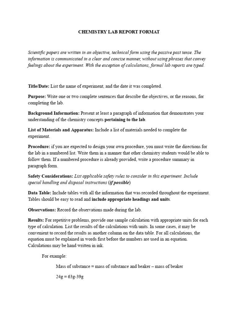Chemistry Lab Report Format.docx | PDF | Experiment | Information