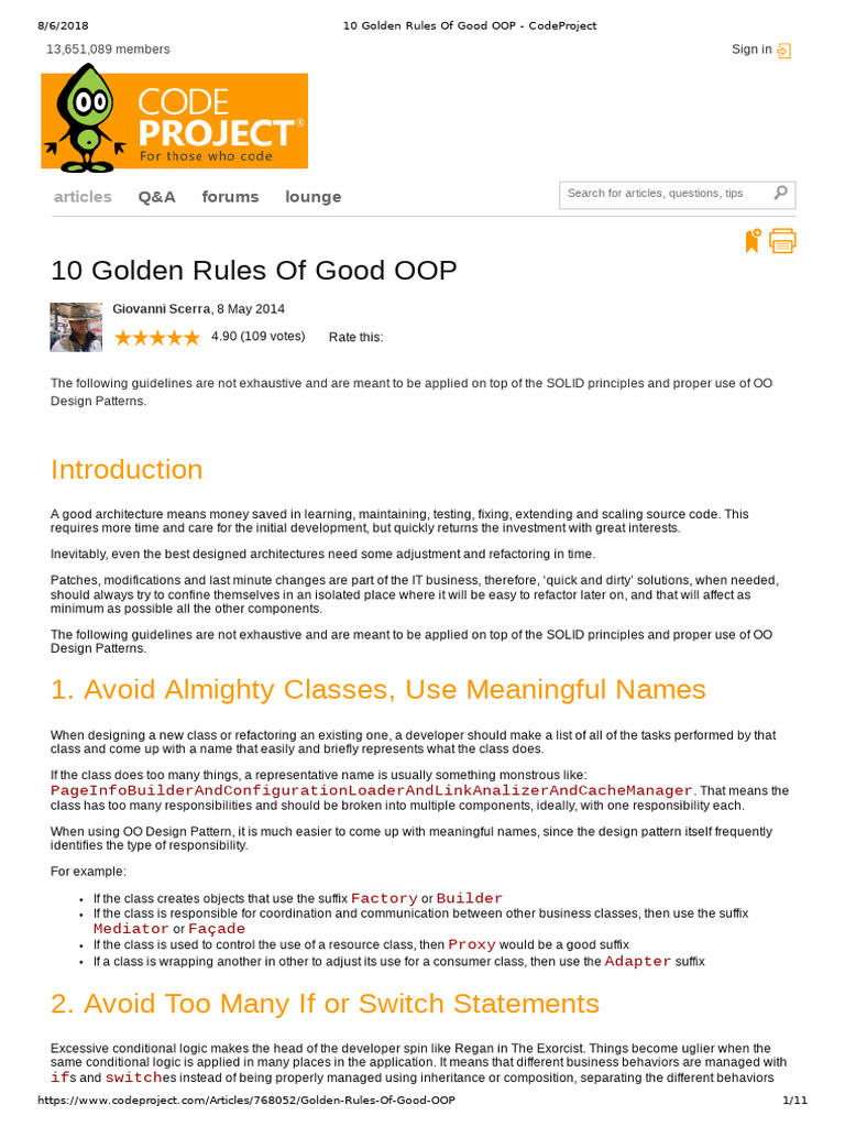 10 Golden Rules Of Good OOP - CodeProject | PDF | Constructor (Object ...