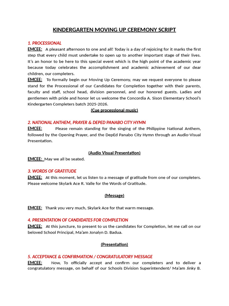 Moving Up Ceremony Script | PDF