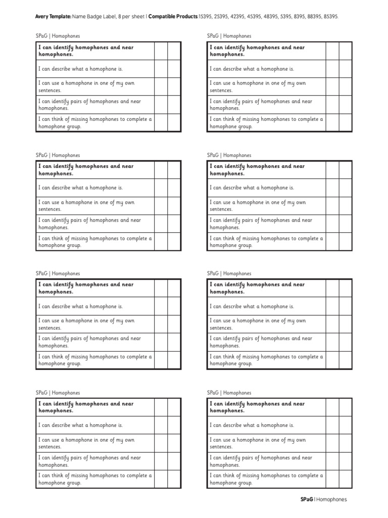 #Success Criteria Grid Homophones | PDF | Lexical Semantics | Lexicology