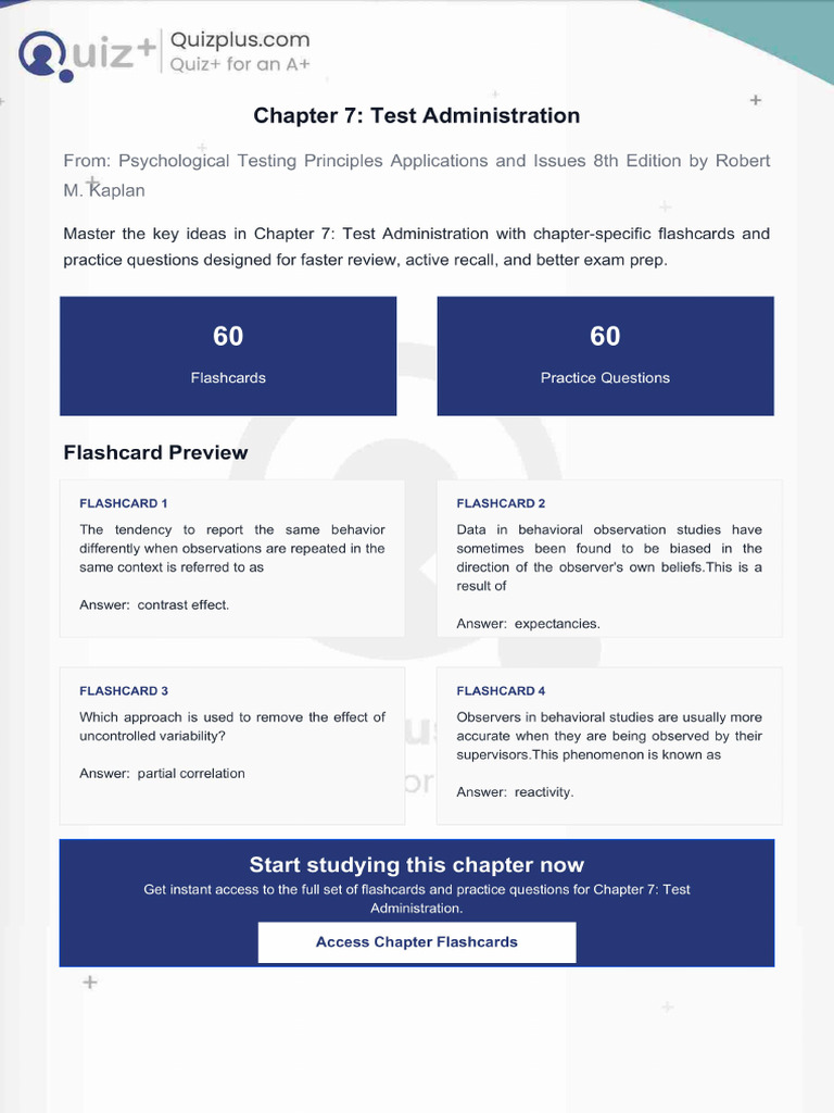 Flashcards for Chapter 7 Test Administration | PDF