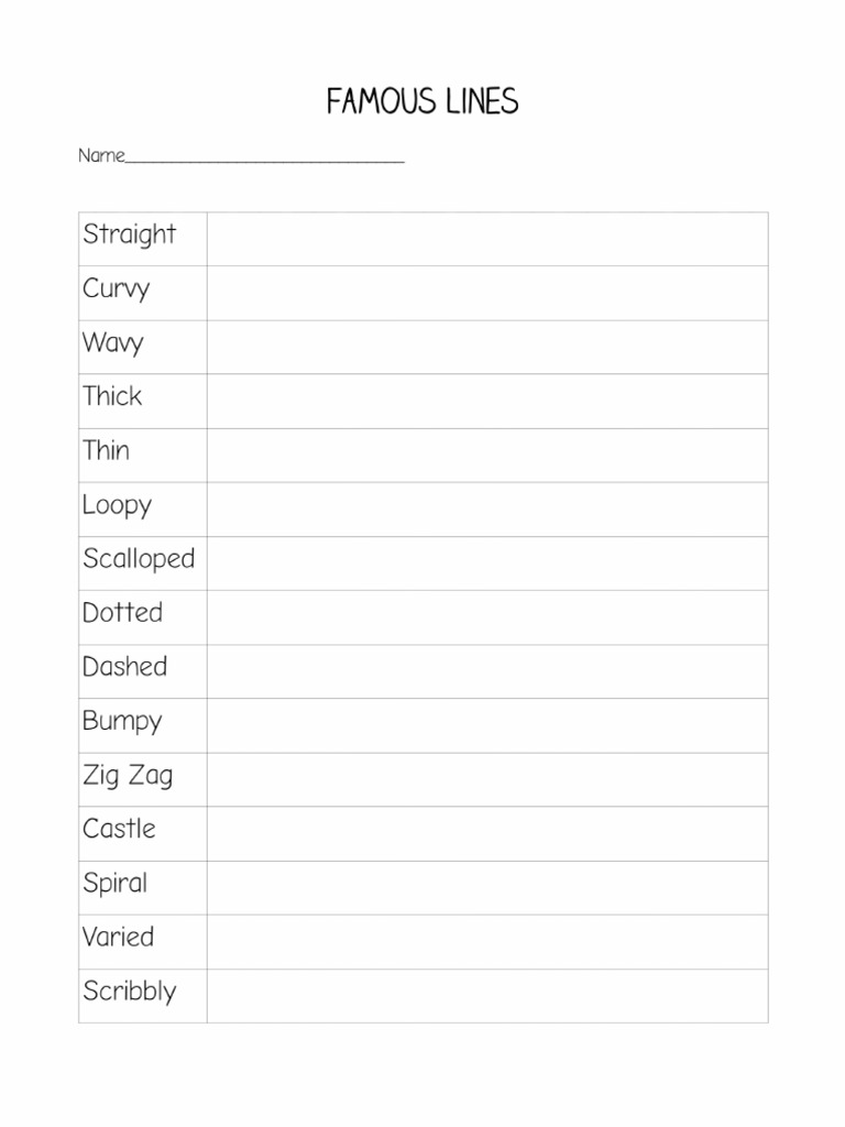 TypesofLinesinArtHandoutandWorksheetFREELineHandoutsPoster-1 | PDF