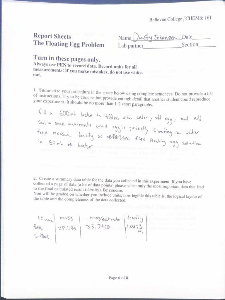 Egg Lab Recording Sheet | PDF