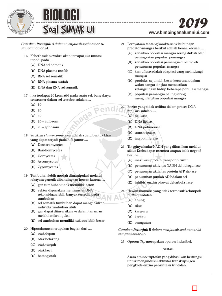 Biologi SIMAK UI 2019 - Bimbingan Alumni UI | PDF
