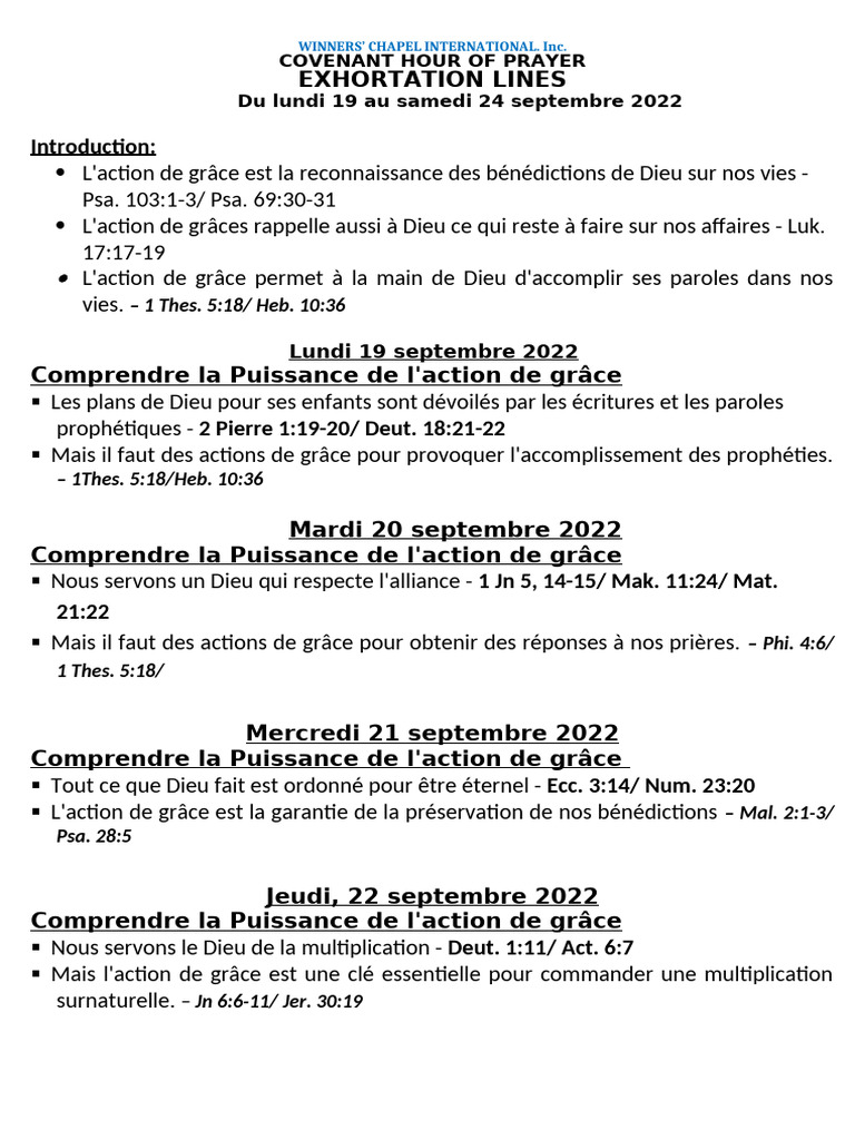 CHOP Exhortation Lines - 19th To 24th September 2022 (French) | PDF