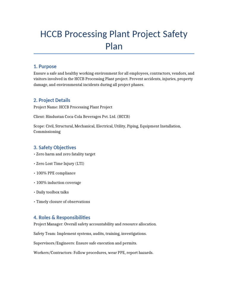 HCCB Project Safety Plan | PDF