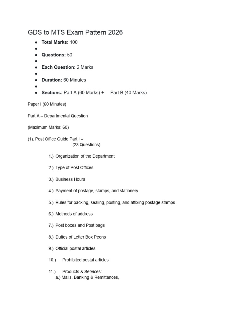 GDS to MTS Exam Pattern 2026 | PDF