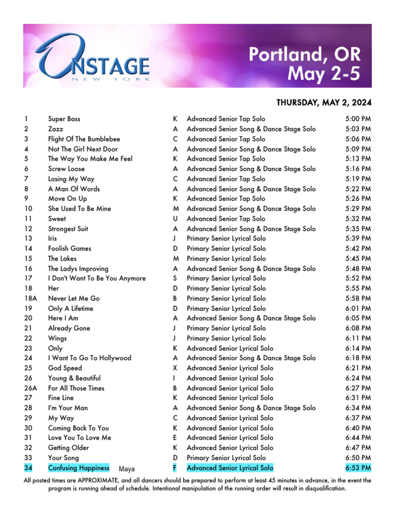 Portland Final Schedule | PDF | Performing Arts