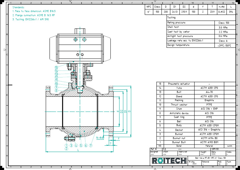 4 & 6. Ball Valve RT-BV NPS 6'' Class 150 (Pneumatic) | PDF | Valve ...