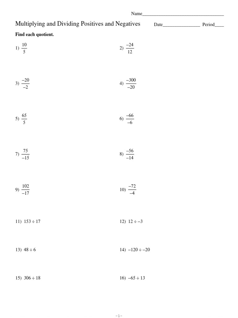 Multiplying and Dividing Rational Numbers | PDF | Mathematics ...