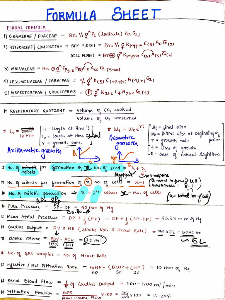 Biology Formula Sheet | PDF