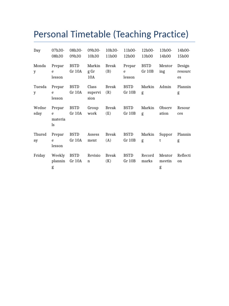 Personal Timetable | PDF