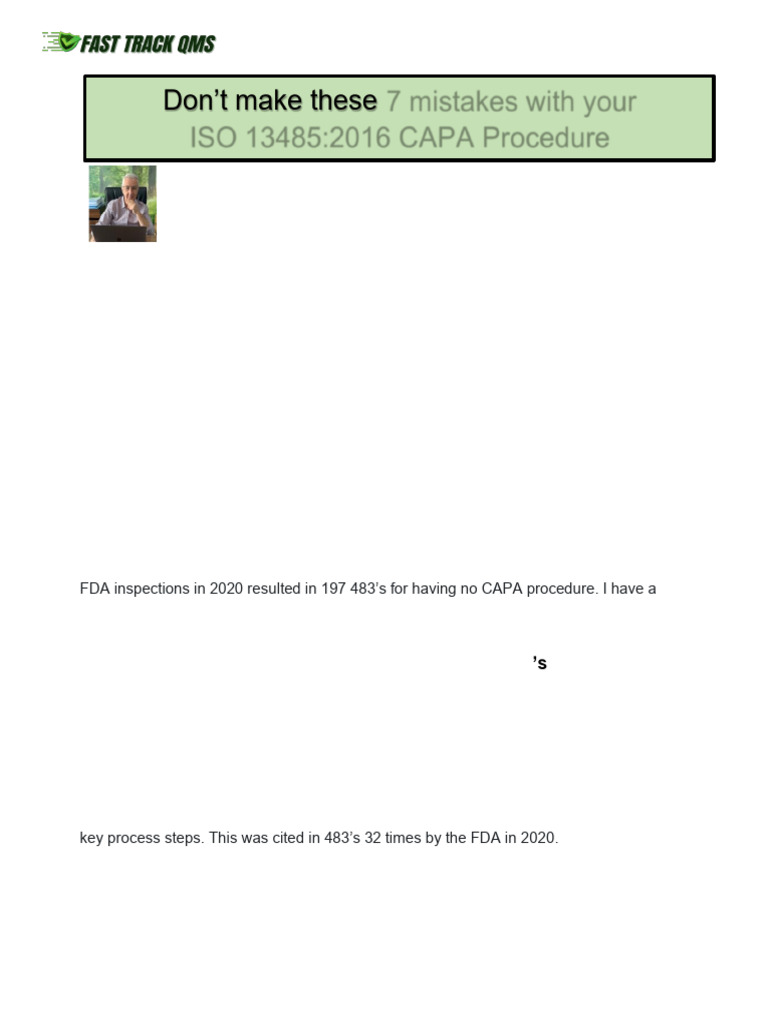 7 Mistakes Made With the ISO 13485_2016 CAPA Procedure | PDF