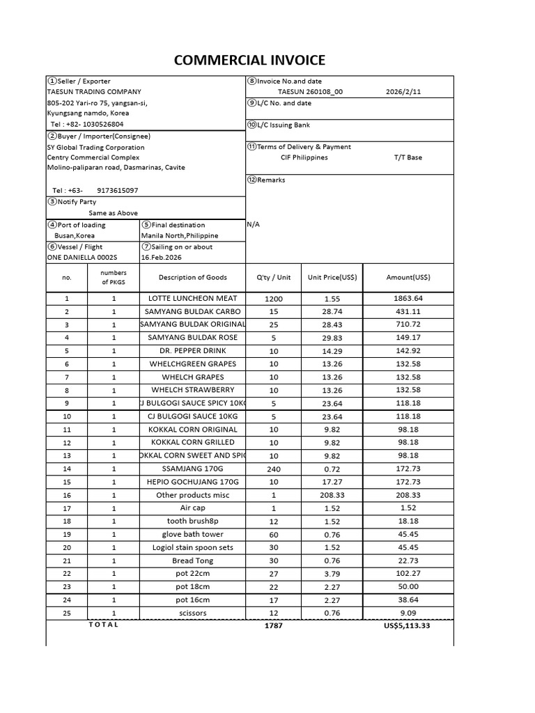 Trading Comercial Invoice | PDF | Food And Drink Preparation | Asian ...