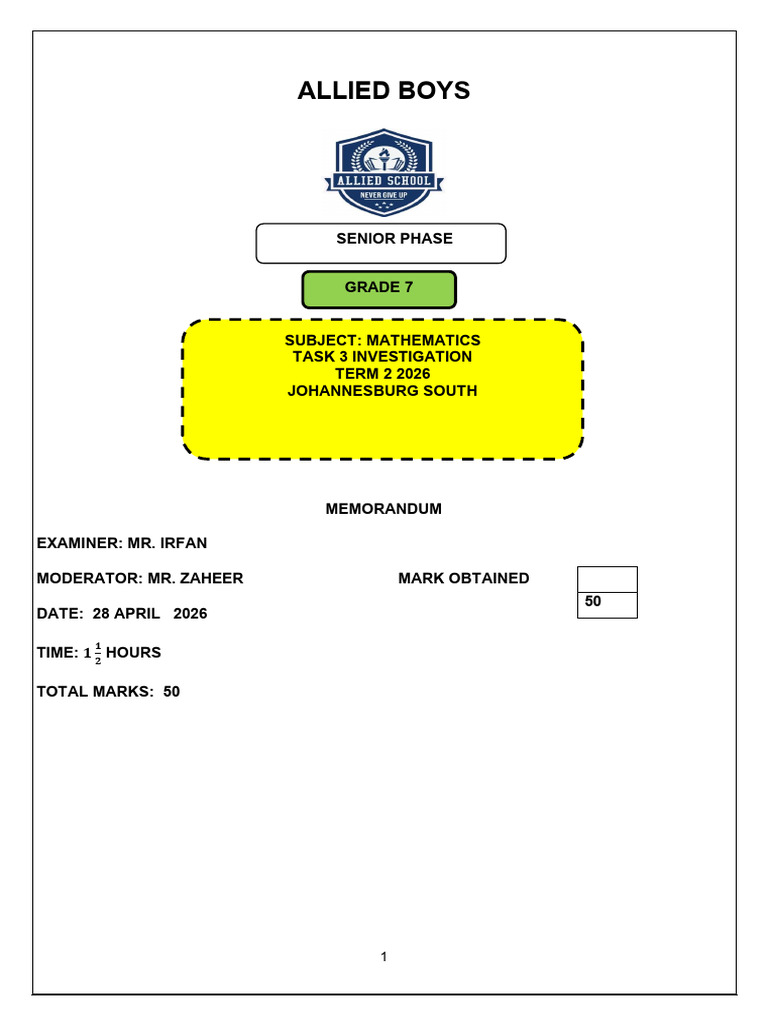 Grade 7 Maths Term 2 Investigation Memo | PDF | Mathematics