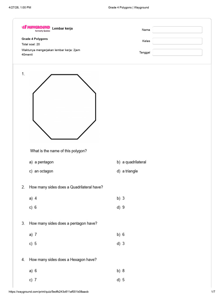 Grade 4 Polygons _ Wayground | PDF | Rectangle | Shape