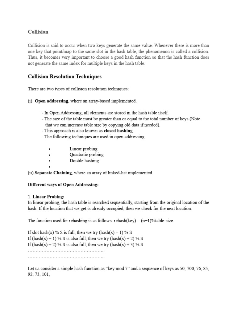 Collision Resolution Techniques | PDF | Applied Mathematics | Algorithms
